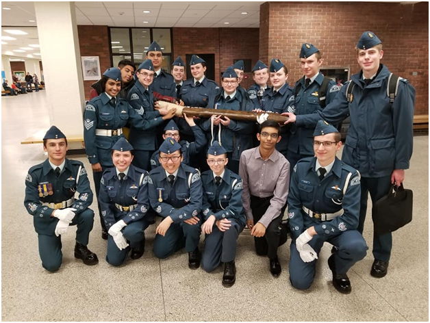 872 Squadron senior cadets posing with “Son of Gronk,” December 2018